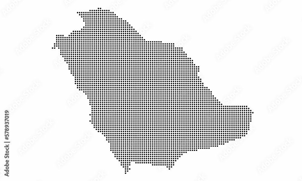 Saudi Arabia dotted map with grunge texture in dot style. Abstract vector illustration of a country map with halftone effect for infographic. 