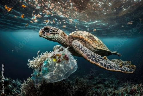 Plastic waste has an adverse effect on marine life. Plastic pollution an environmental disaster. Generative AI