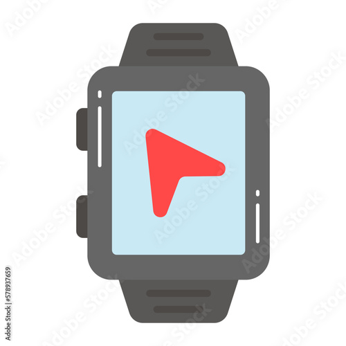 Navigation pin inside watch showing vector of smartwatch