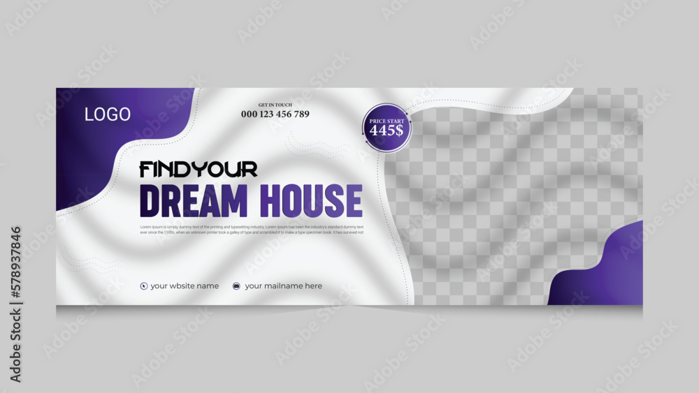 Φωτογραφία Real Estate Social Media Facebook Cover Design Template, Modern House sale Faceb