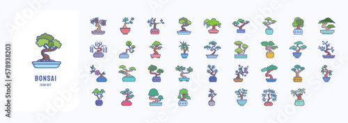 Bonsai Tree and pot icon set
