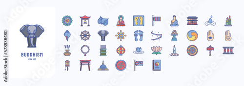 Buddhism and spiritual icon set
