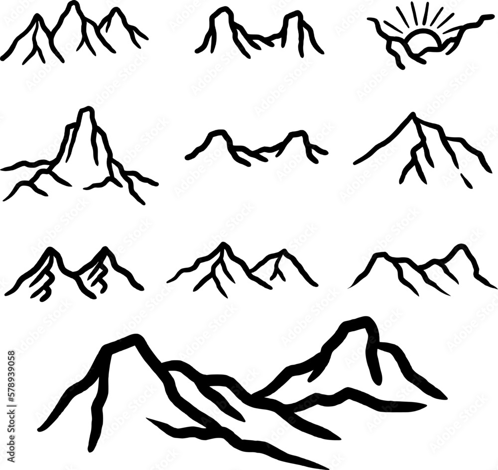 Mountain hand drawn illustration out line vector