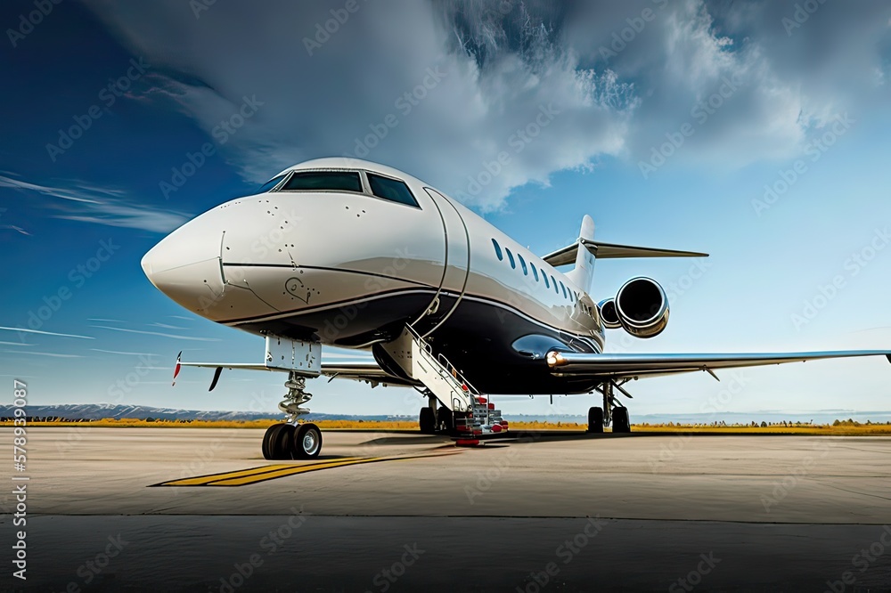Obraz premium Private Jet on Airport Runway: Ready to Board!. Photo generative AI