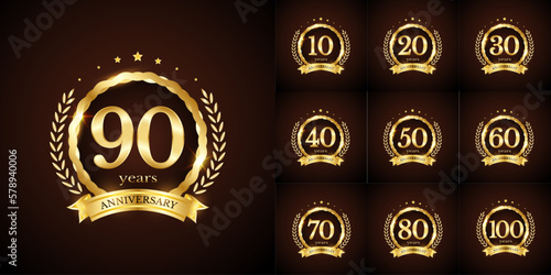 Anniversary number logotype label badge template. Premium anniversary celebration emblem signs design png for company, booklet, leaflet, magazine, brochure, web, invitation or greeting card