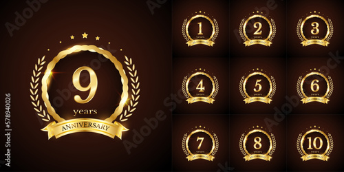 Anniversary number logotype label badge template. Premium anniversary celebration emblem signs design png for company, booklet, leaflet, magazine, brochure, web, invitation or greeting card