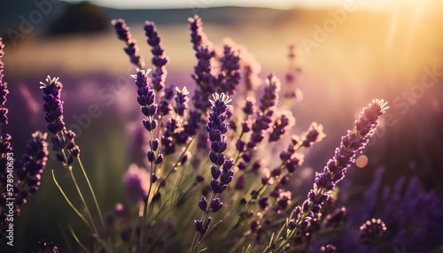 Beautiful nature landscape of lavender flowers field, Generative AI