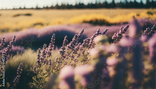 Beautiful nature landscape of lavender flowers field, Generative AI