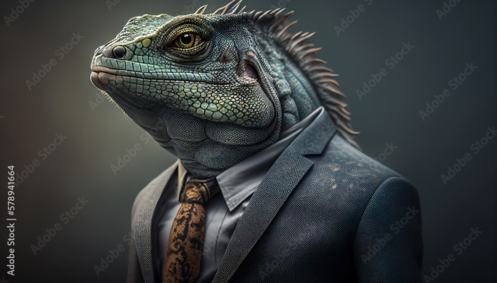 Iguana Dressed In Formal Business Suit - Generative AI