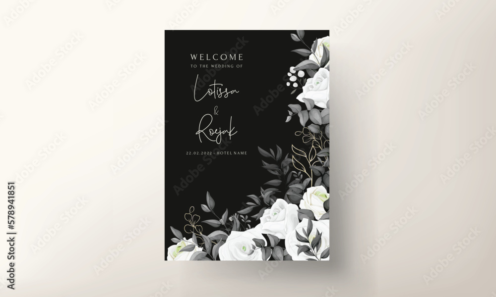 simple and elegant black and white floral wedding invitation card Stock ...