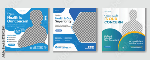 Medical social media post template design, Healthcare, and medical social media post web banner or square flyer design template