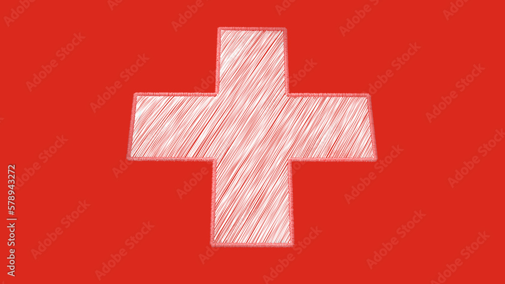 White-on-red crosses swiss icon 3d Illustration. Switzerland flag or logo embroidery effect 3d render image. Swissgear logo embroidery design. White-on-red crosses swiss icon 3d Illustration. Switzerland flag or logo embroidery effect 3d render image. Swissgear logo embroidery design.