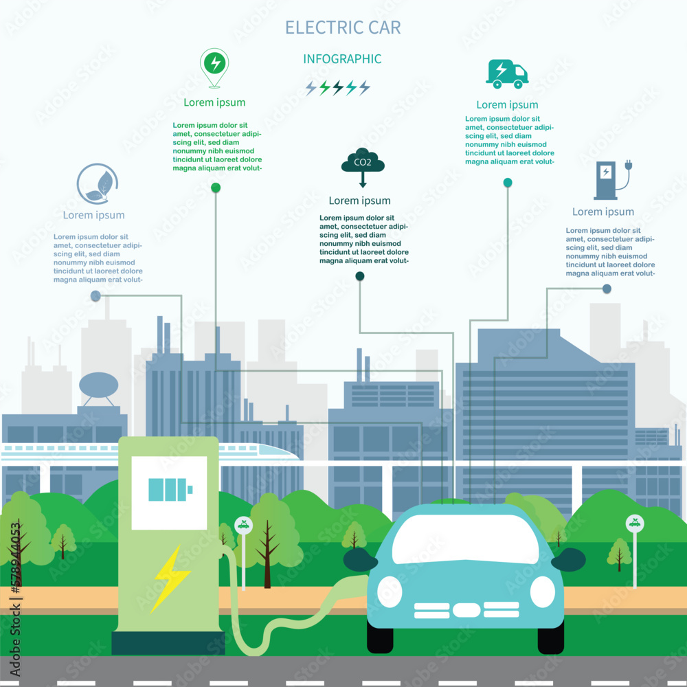 Electric Car environmentally friendly concept vector infographic design