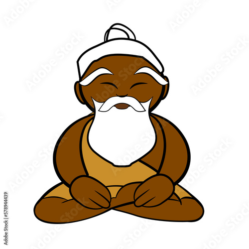 Old  Guru Monk  Meditate cute vector illlustration
