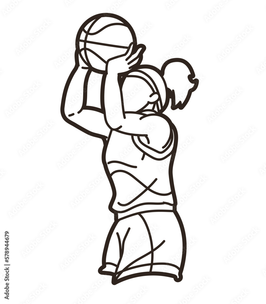 Basketball Female Player Action Cartoon Sport Graphic Vector
