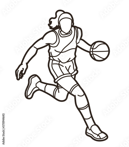 Basketball Female Player Action Cartoon Sport Graphic Vector © sila5775