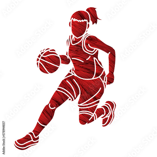 red basketball player dribbling ball clip art preview