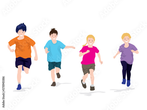Kids Running Together in illustration graphic vector