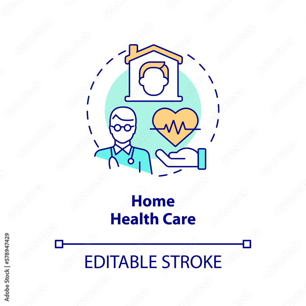 Home health care concept icon. Physician directed service. Type of medical assistance abstract idea thin line illustration. Isolated outline drawing. Editable stroke. Arial, Myriad Pro-Bold fonts used