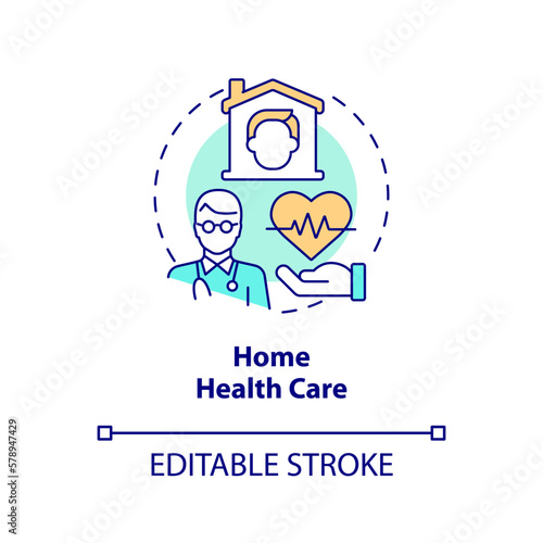 Home health care concept icon. Physician directed service. Type of medical assistance abstract idea thin line illustration. Isolated outline drawing. Editable stroke. Arial, Myriad Pro-Bold fonts used
