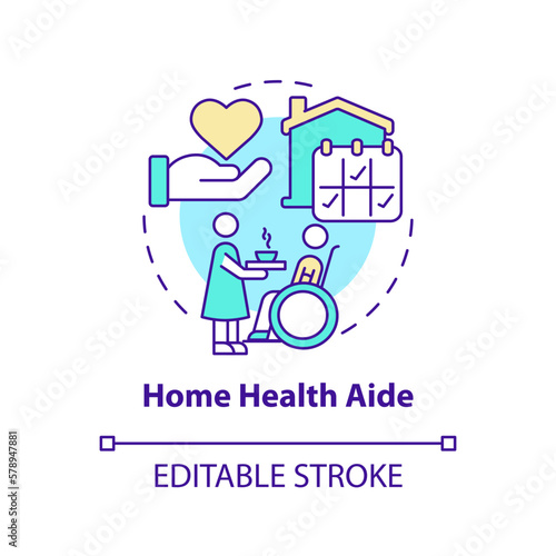 Home health aide concept icon. Professional medical healthcare service abstract idea thin line illustration. Isolated outline drawing. Editable stroke. Arial, Myriad Pro-Bold fonts used