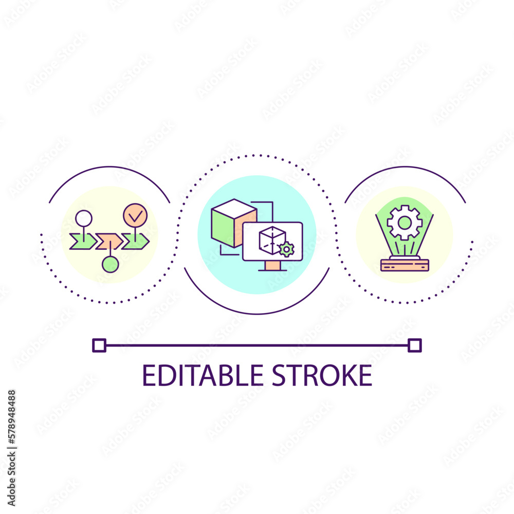 Fototapeta premium Metaverse technology development loop concept icon. Augmented reality opportunities. Innovations abstract idea thin line illustration. Isolated outline drawing. Editable stroke. Arial font used
