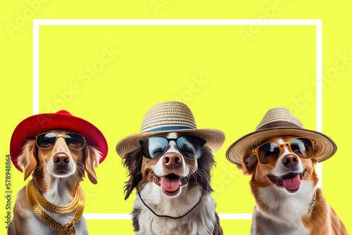 dog in hat wearing sunglasses in summer There is a frame for inserting content.