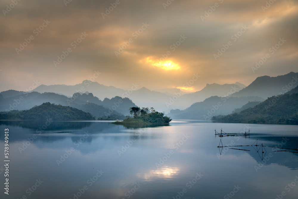 See the romantic and peaceful sunset in Thuong Lam, Tuyen Quang province, Vietnam See the romantic and peaceful sunset in Thuong Lam, Tuyen Quang province, Vietnam
