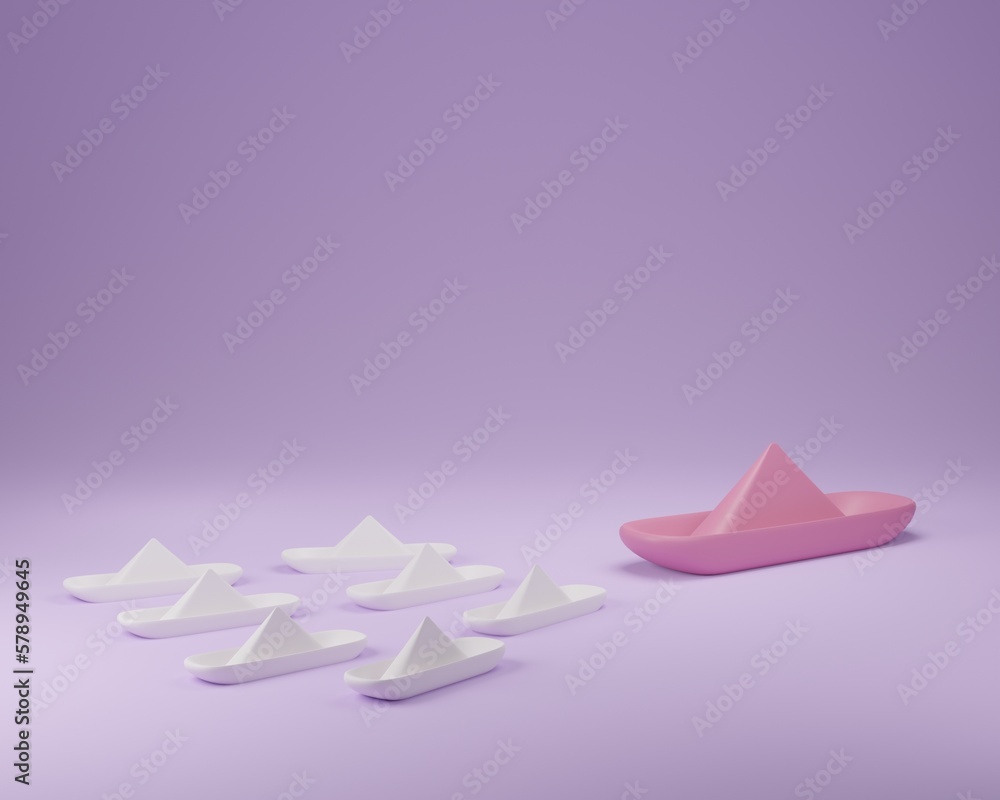 success leadership concept, blue leader boat leading white, strategy planning development. 3D render illustration success leadership concept, blue leader boat leading white, strategy planning development. 3D render illustration
