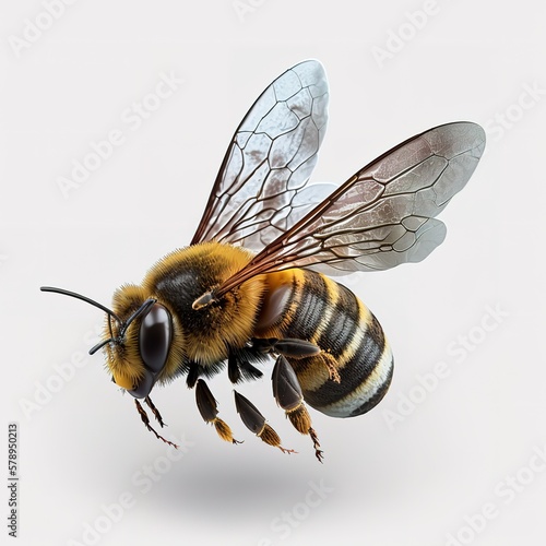 A stunning bee is flying, isolated on transparent background, macro, incredible pollinator, 4k, hyper realistic