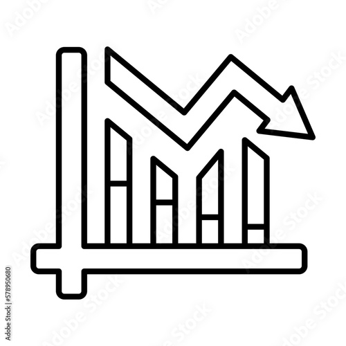 Business icon with loss icon. The loss icon is depicted with a chart pointing downward indicating a loss in the business record
