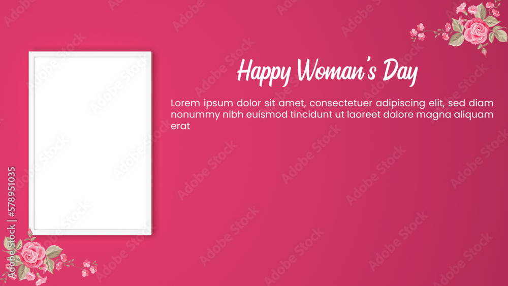 Frame Photo For Woman Day with pink background and flowers
