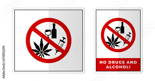 No drugs and alcohol Sign Label Symbol Icon Vector Illustration