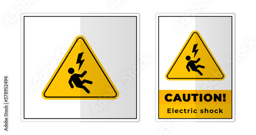 Electric shock danger yellow caution Sign Label Symbol Icon Vector Illustration