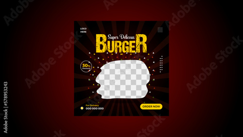  Healthy Yammy testy Delicious Burger Hot Spicy Social media Post Template Design.
