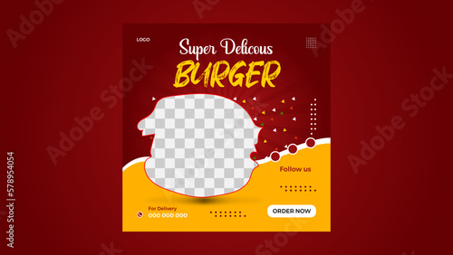 Healthy Yammy testy Delicious Burger Hot Spicy Social media Post Template Design.