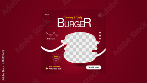  Healthy Yammy testy Delicious Burger Hot Spicy Social media Post Template Design.