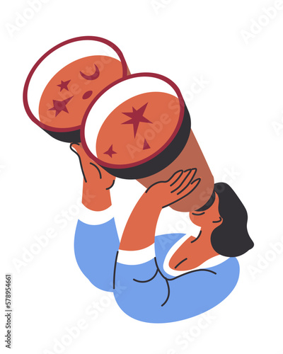Woman looking at stars through binoculars vector
