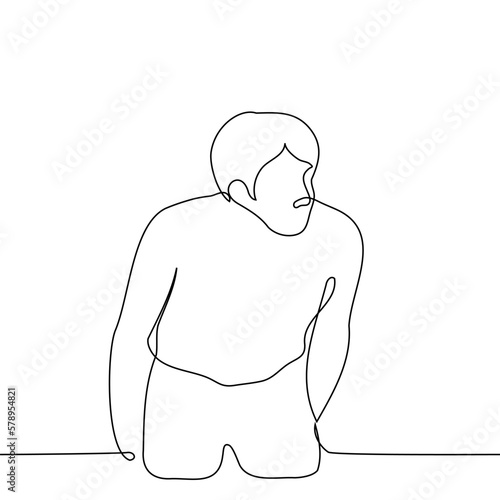 man crouched slightly and peeps - one line drawing vector. concept peep and eavesdrop