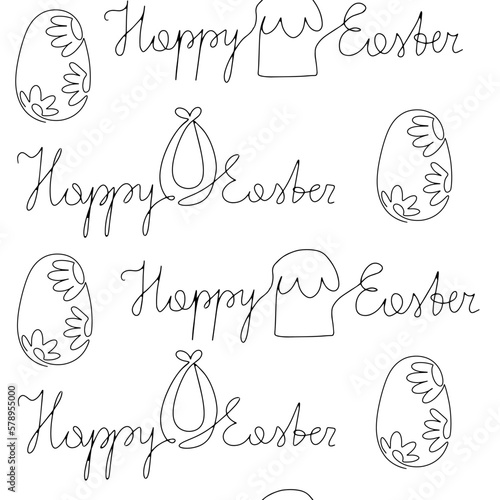 Easter seamless pattern with text in one continuous line style