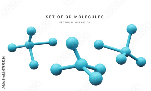 Set of 3d realistic abstract molecules isolated on white background. Medicine, biology, chemistry and science concept in cartoon style. Vector illustration