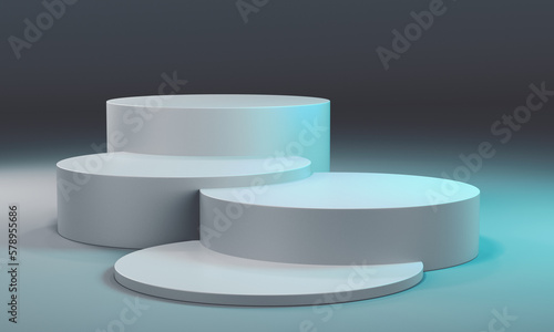 Backdrop scene with simple cylinders, 3D illustration, Studio scene for product display, 3D render