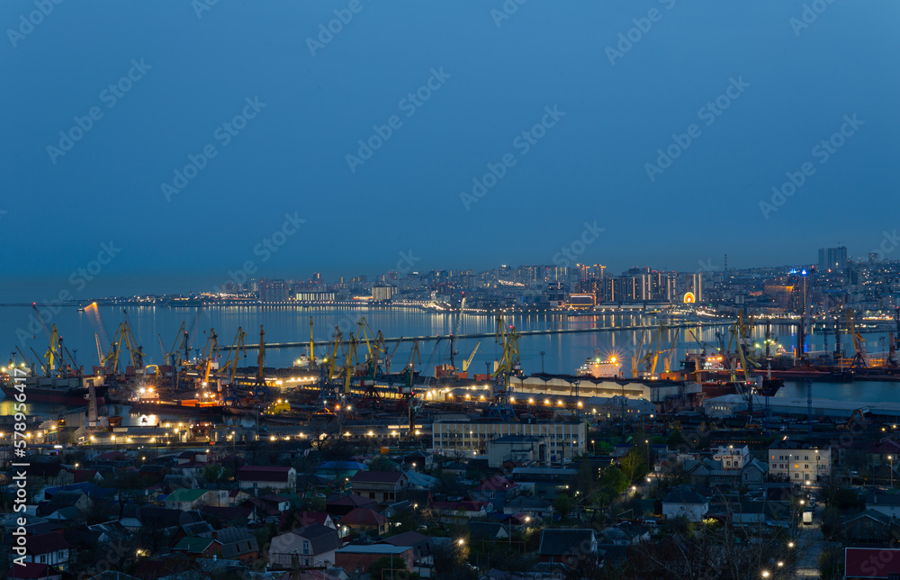 Sea and city view. Novorossiysk. Russia.  11.12.2022