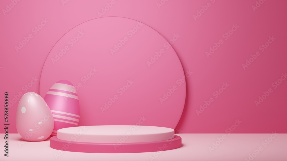Happy easter product display stand. Easter podium on pastel pink background 3D rendering. Happy easter product display stand. Easter podium on pastel pink background 3D rendering.