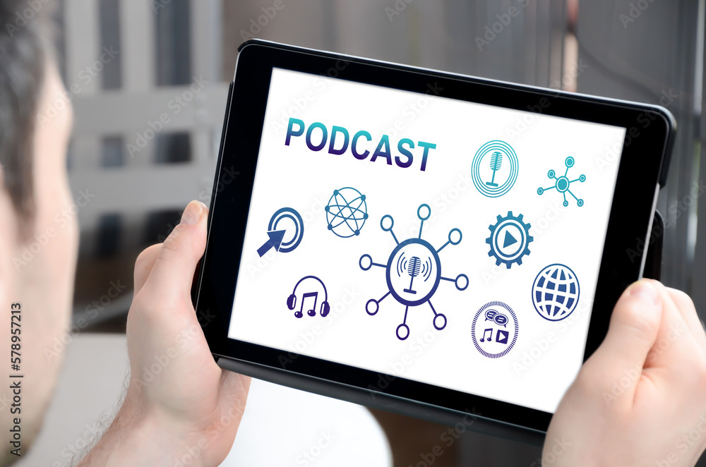 Podcast concept on a tablet