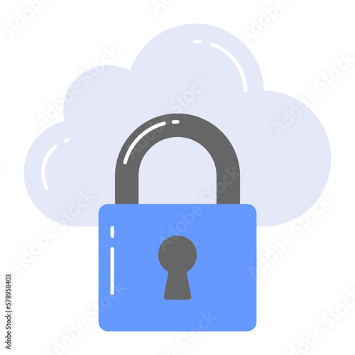Padlock with cloud denoting vector design of cloud security