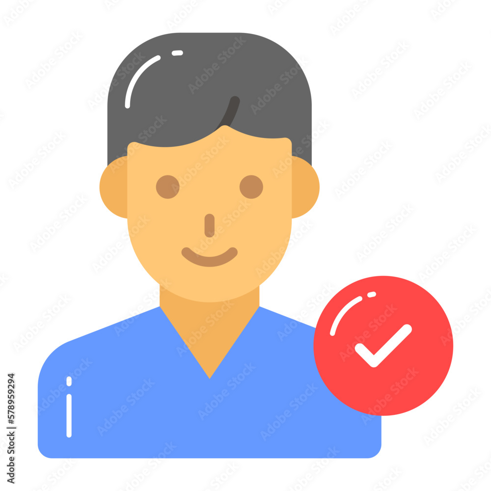 Person avatar with tick mark showing concept vector of verified user Person avatar with tick mark showing concept vector of verified user