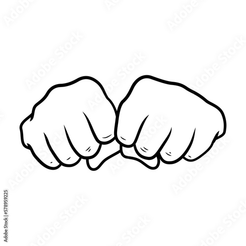 Two fist together sign, line art work vector illustration