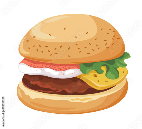 Sandwich with meat, vegetables and cheese vector