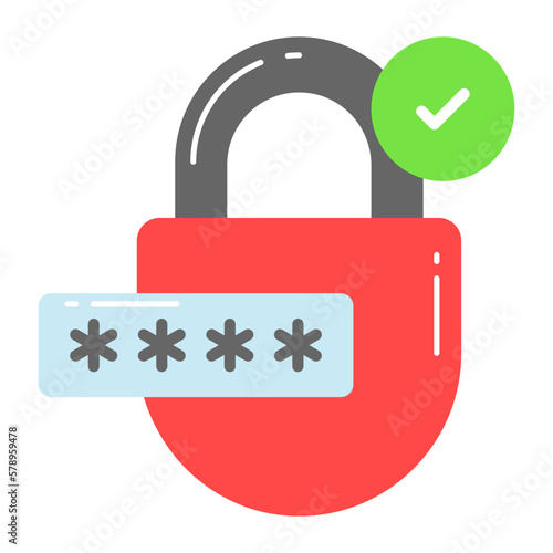 Padlock with check mark denoting secure password vector